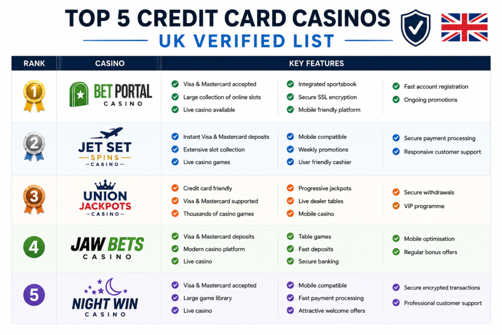 top 5 credit card casinos list